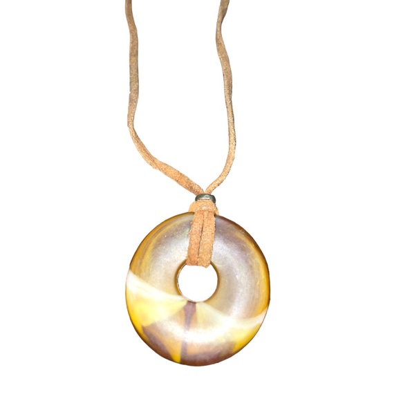 Tigers Eye‎ Donut on Leather Strap Necklace, Vintage but EUC - Picture 4 of 9